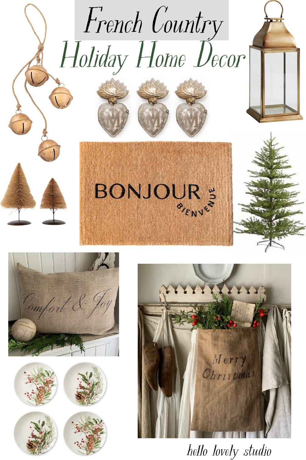 French Country Holiday Home Decor - Hello Lovely Studio. #frenchfarmhouse #frenchchristmas #frenchcountry #hoildaydecor #christmasdecor