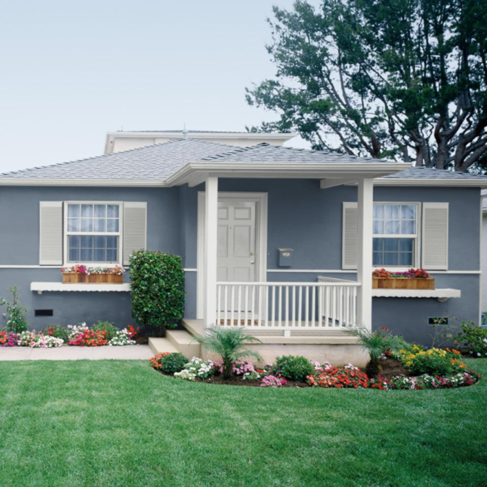 Mood Indigo (BEHR) blue paint color on house exterior. #moodindigo #bluepaintcolors