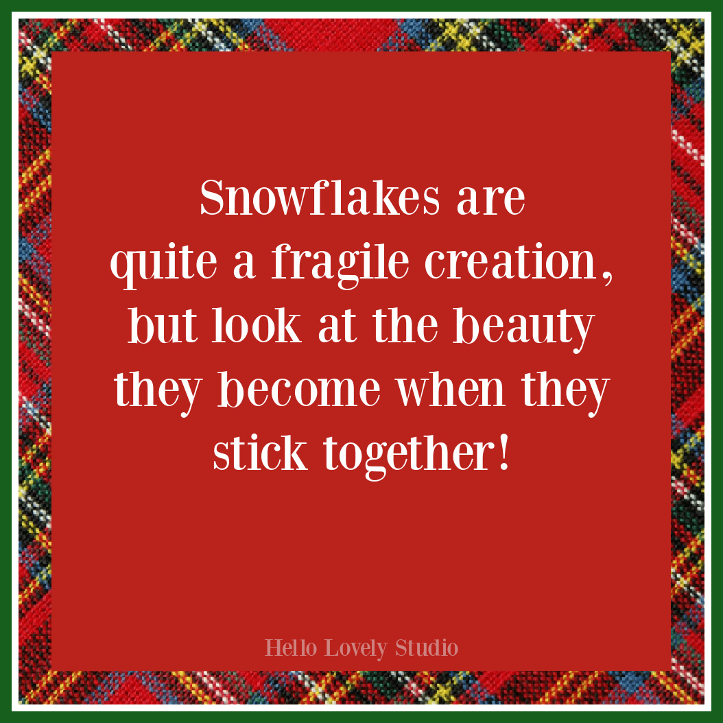 Snowflake quote for Christmas on Hello Lovely Studio. #christmasquotes #snowflakes