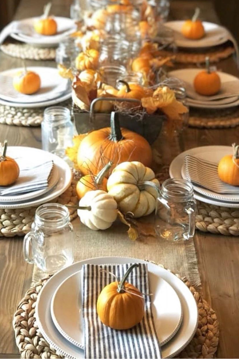 Simple yet elegant Thanksgiving tablescape inspiration with rustic, modern farmhouse, casual chic charm - see more details on Hello Lovely Studio. #tablescapes #thanksgiving #holidaytables #modernfarmhouse #rusticmodern #placesettings