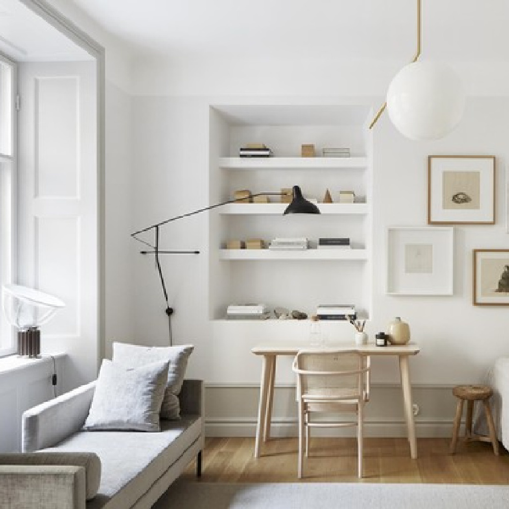 Serene white Stockholm apartment styled by Josefin Haag - Fantastic Frank. #stockholmapartment #minimaldesign #tinyapartment #serenehome