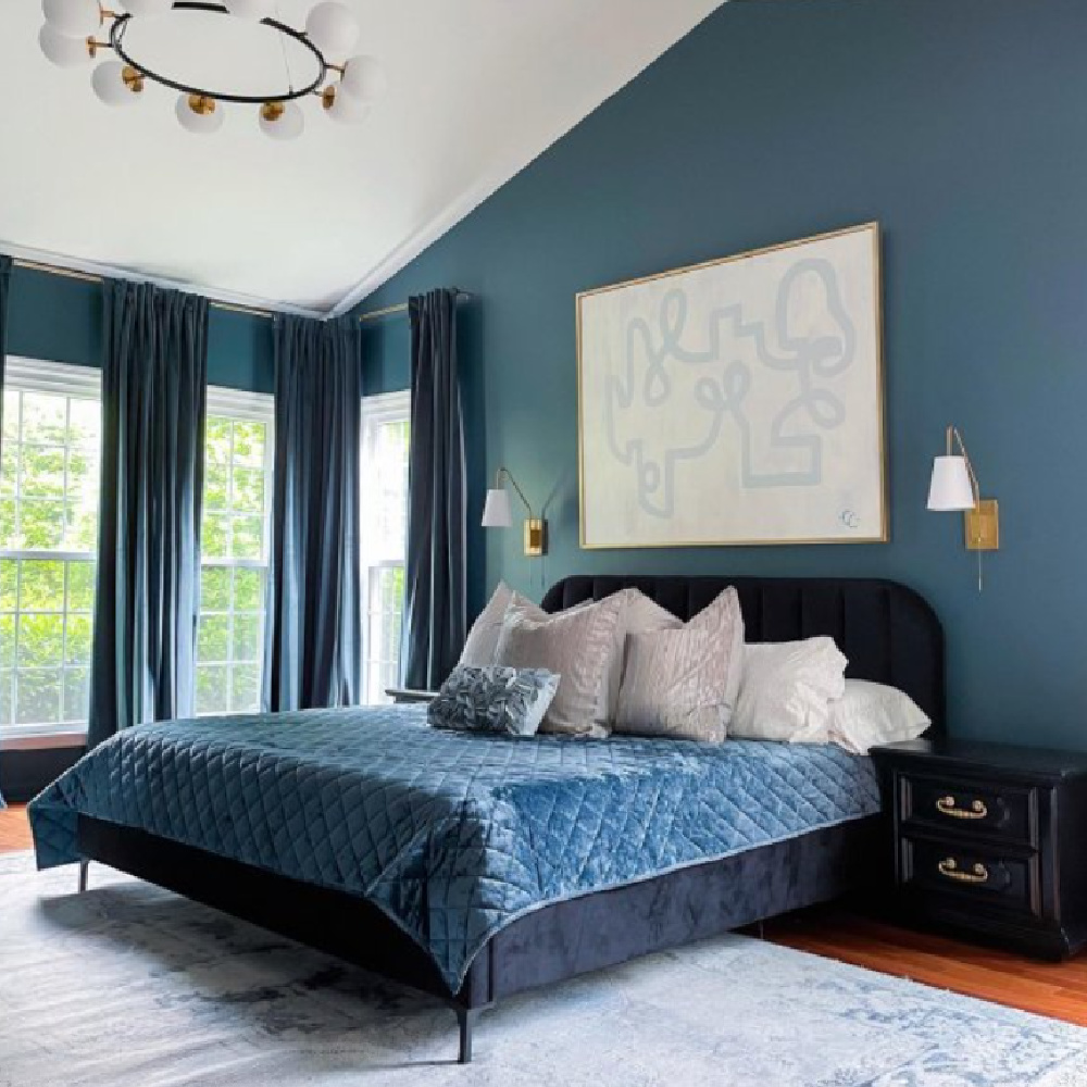 Waterloo (SW) blue paint in a bedroom - @thecozymodernhome. #waterloo #bluebedrooms #paintcolors