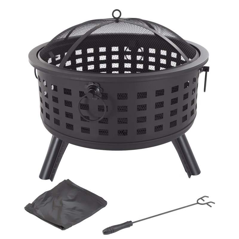 Black Steel Wood Burning Fire Pit from Wayfair. #firepits #patio #outdoor #woodburning