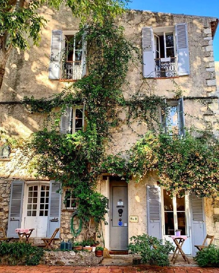 Lovely French country house exterior with blue shutters and rustic charm - @dan.shep.herd. #frenchcountry #exteriors #blueshutters #oldworldstyle #rusticrefined #romanticfrench #frenchcountryside #provencestyle