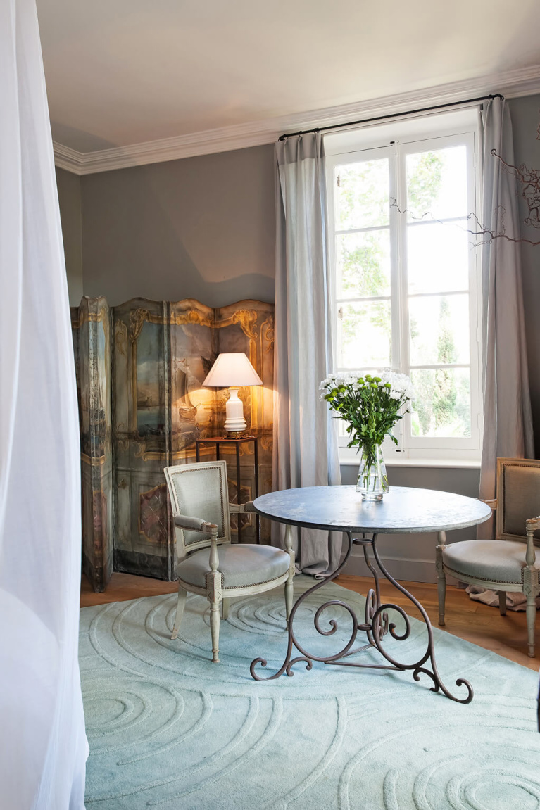 Romantic French country style in a sumptuous suite in Avignon Hôtel Particulier, a beautifully restored 19th century mansion in the heart of Avignon’s historic center - Haven In. #modernfrench #frenchcountrydecor #frenchchateau #provence #frenchcountry #restoredchateau #southoffrance #aivgnonhotel