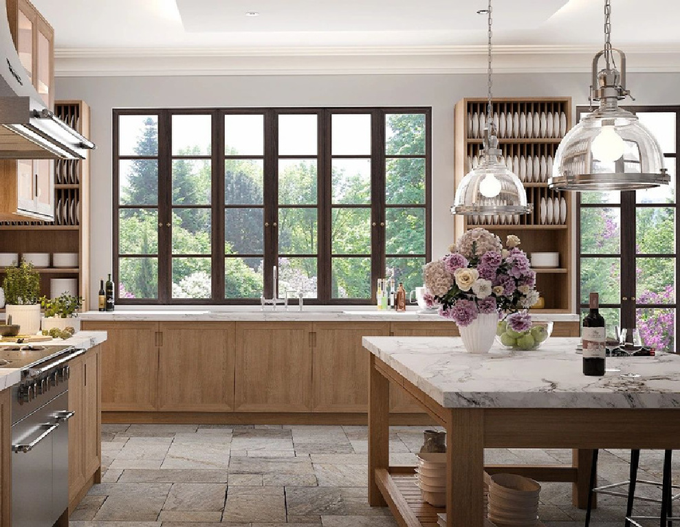 Elegant Modern French country kitchen with bespoke design by L'Atelier Paris. #modernfrench #frenchkitchen #bespoke #kitchendesign