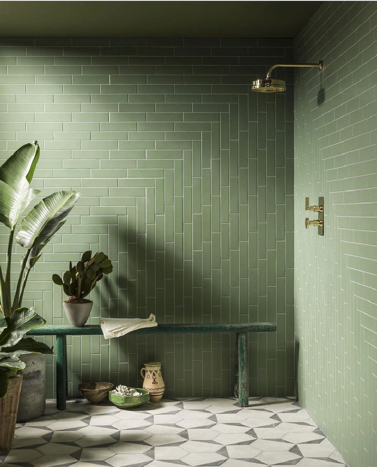 Serene and luxurious zen shower with green tile walls - MandarainStoneOfficial.