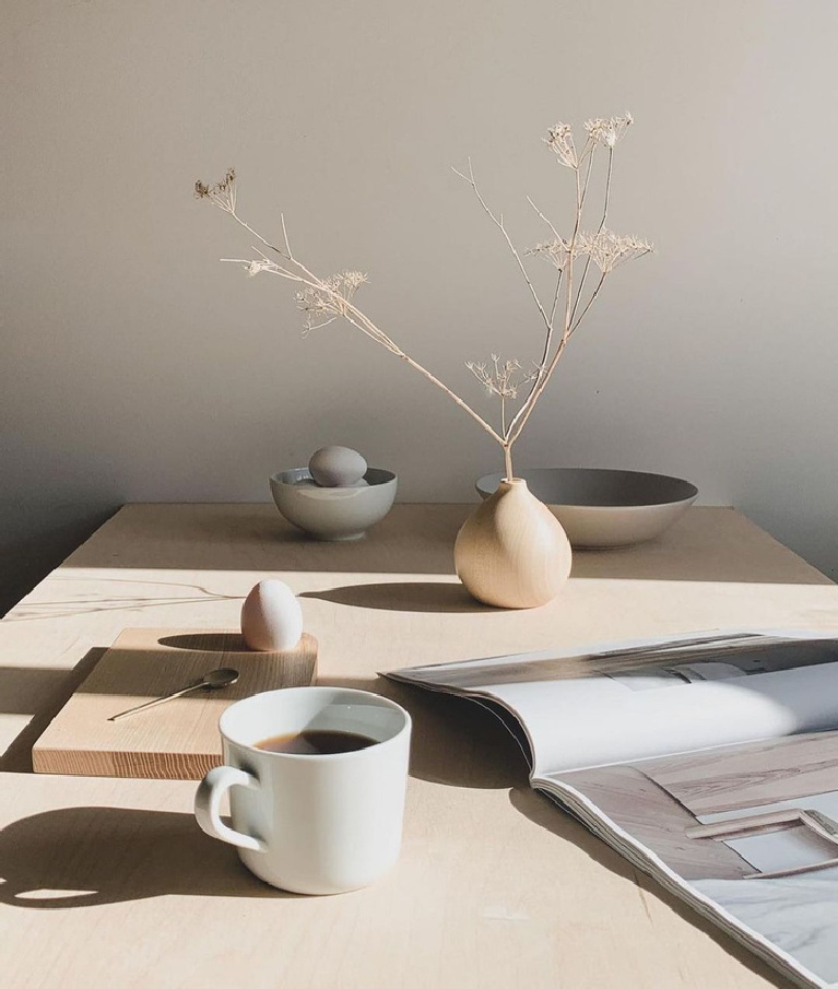 Serene and modern slow living minimal tablescape with ceramics and simple vase - Shop.Vanillabean.