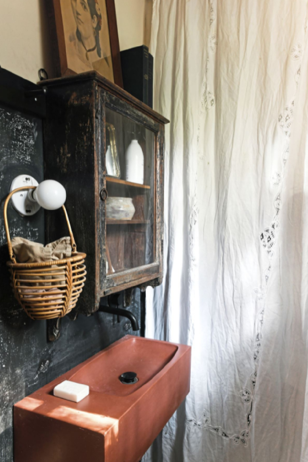 Leanne Ford designed bathroom in her Pittsburgh guest cottage - photo by Erin Kelly for Pittsburgh Post Gazette. #modernrustic #vintagestyle