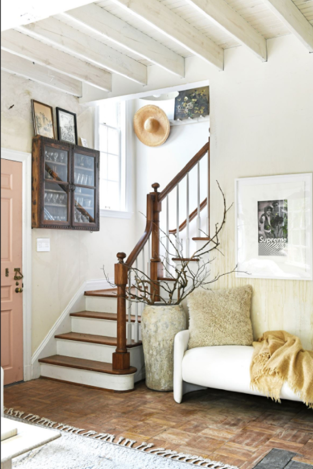 Leanne Ford designed entry and stairs in her Pittsburgh guest cottage - photo by Erin Kelly for Pittsburgh Post Gazette. #modernrustic #vintagestyle