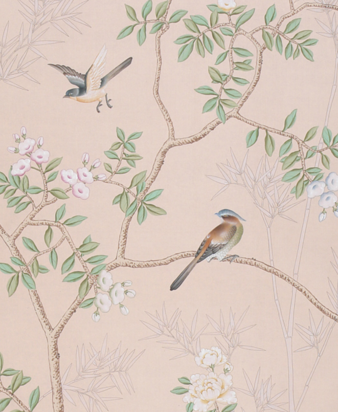 de Gournay Portobello Gentleman's Pink in dyed silk wallpaper. #degournay