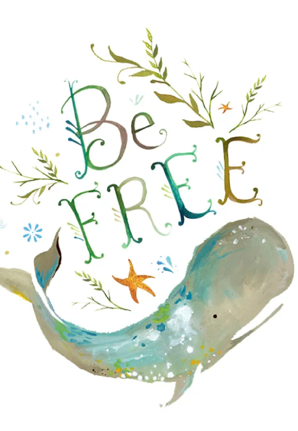 Be Free handlettered art pritn by Katie Daisy. #handlettered #whaleart