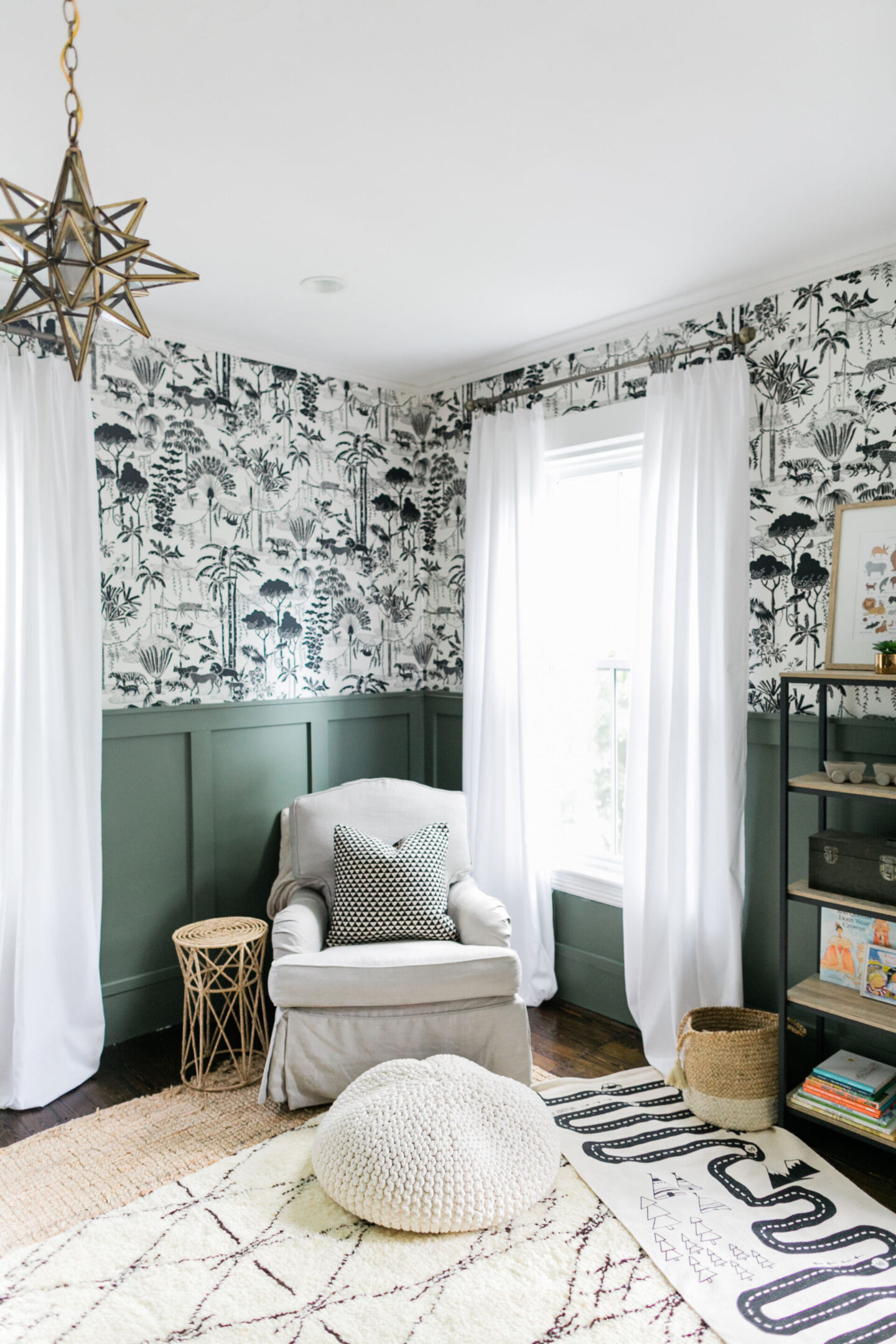 Rosemary - a Sherwin-Williams green paint is subdued by mixing it 50% for the trim in a boy's bedroom by Finding Lovely. #sherwinwilliamsrosemary #rosemary #paintcolors #greenpaintcolors