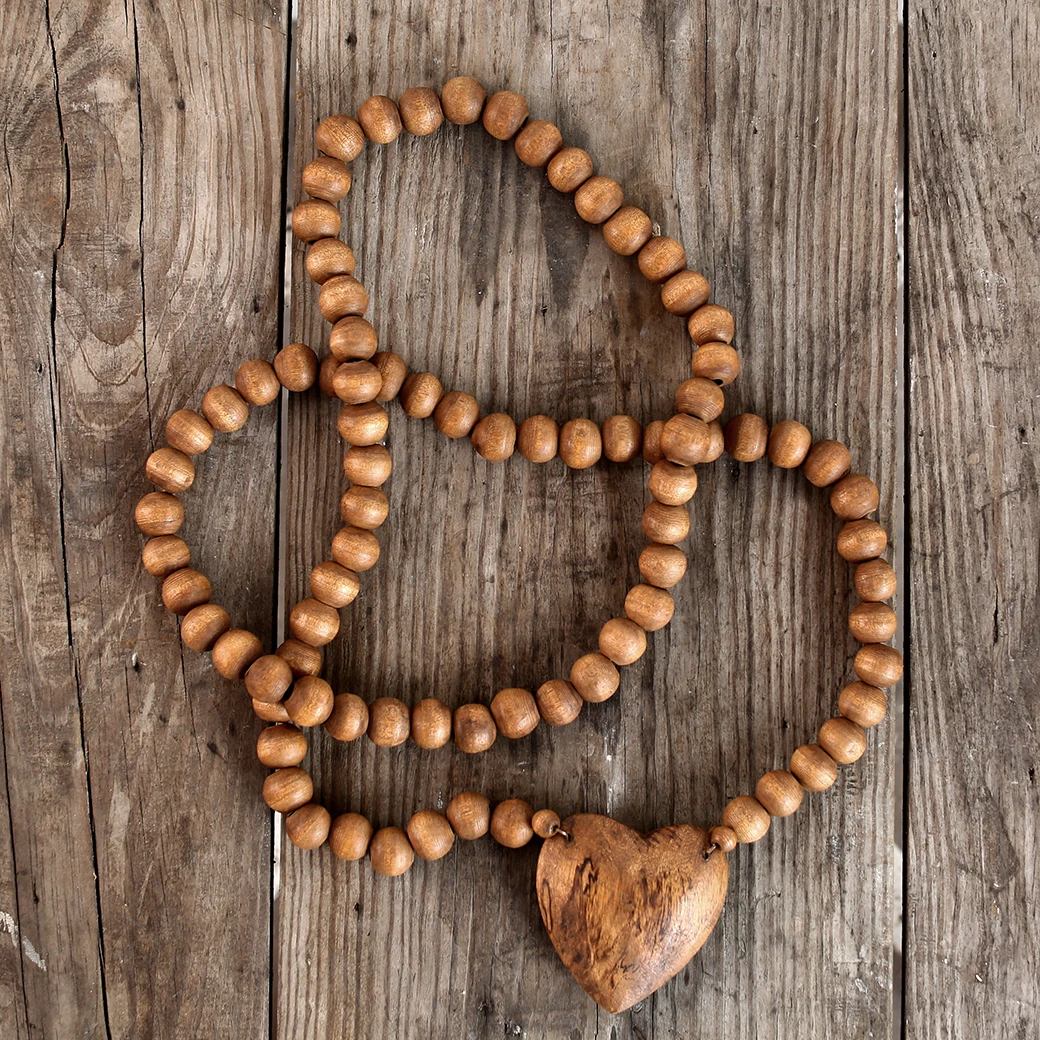 Wooden heart prayer beads