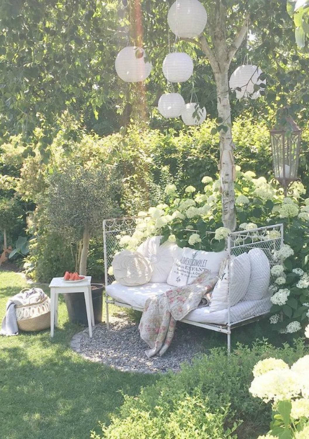 French Nordic daybed in a beautiful garden in Switzerland - Villa Jenal.