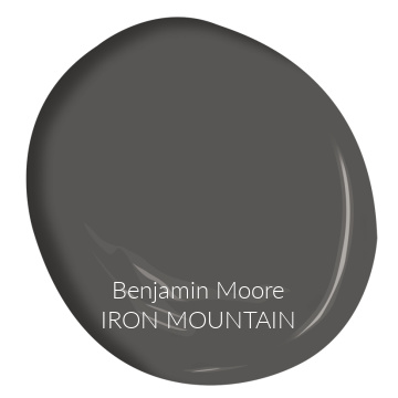 Iron Mountain (Benjamin Moore) paint color swatch is a dark charcoal, soft black, deep bronze color to consider. #ironmountain #benjaminmooreironmountain #paintcolors