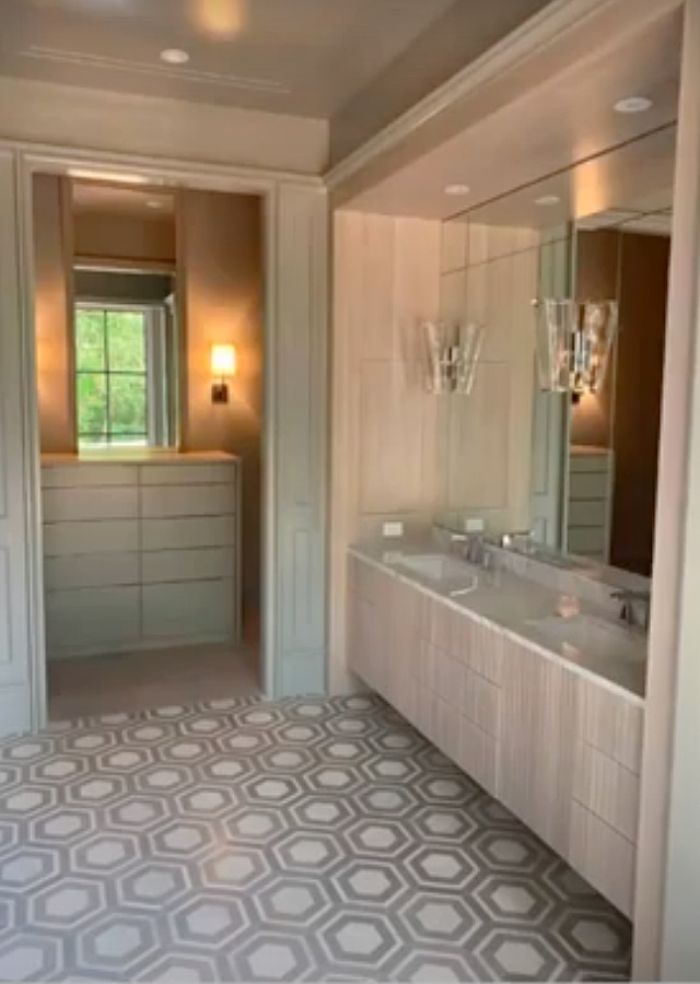 Benjamin Moore Smoke Embers in a luxurious bathroom in an Atlanta home by Ladisic Fine Homes with design by Sherry Hart. #smokeembers #paintcolors #benjaminmooresmokeembers