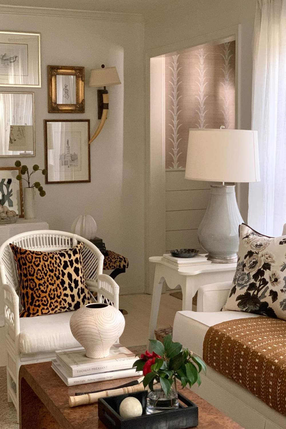 Classic living room with neutrals, black, and white in Atlanta - Sherry Hart. #livingroom #interiordesign #neutraldecor