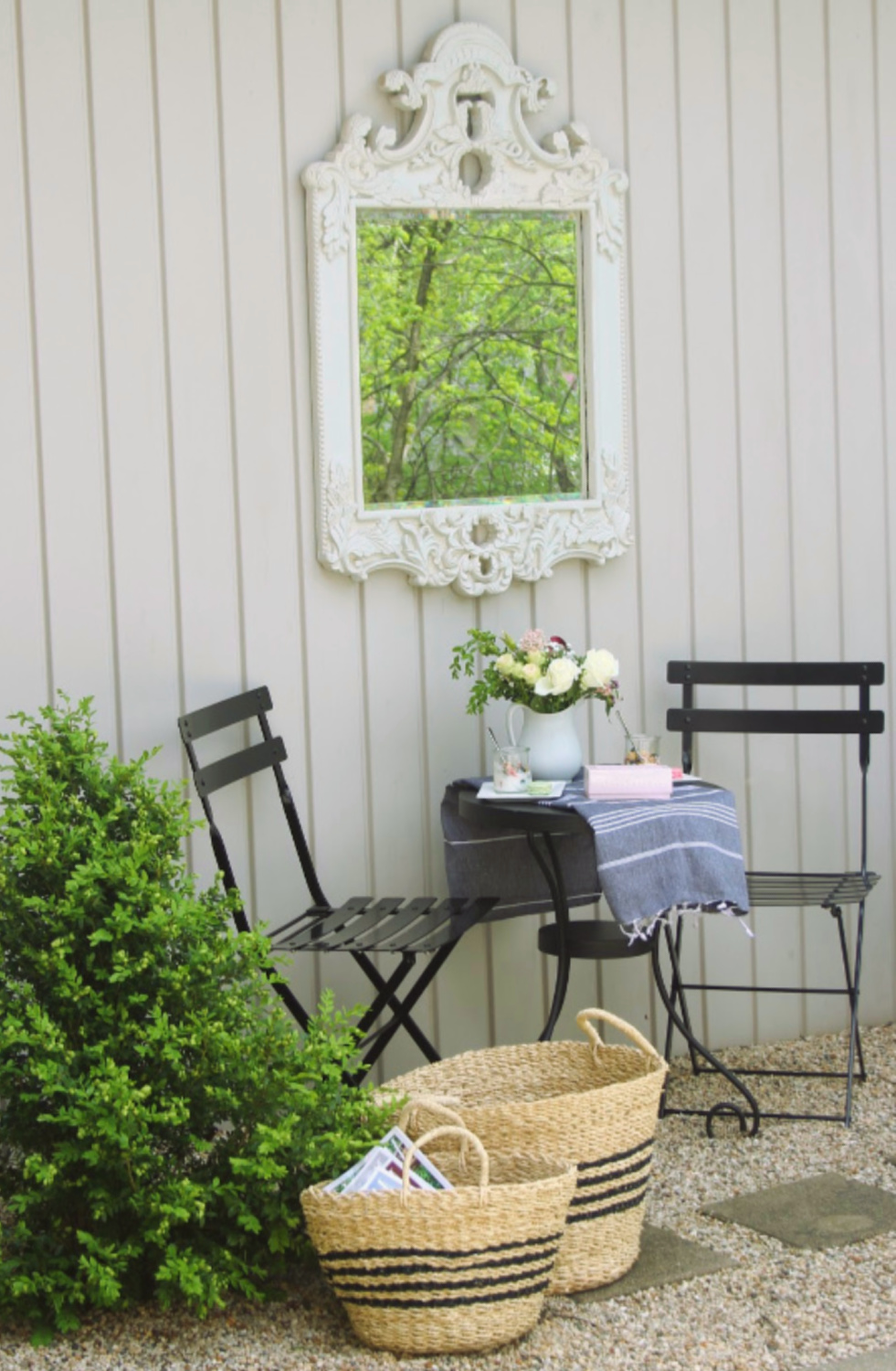 Hello Lovely Parisian Café Chairs - perfect for gardens, patio, and small outdoor spaces or balconies. Parisian romance and folding bistro chairs tuck away for storage. #hellolovelystudio #frenchmodern #frenchcountry #Frenchbistro #outdoordecor #patioset #smallpatios #parisianchairs