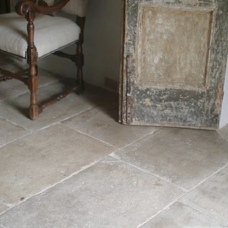 Reclaimed limestone from Paris Ceramics in The Enchanted Home Tina's kitchen