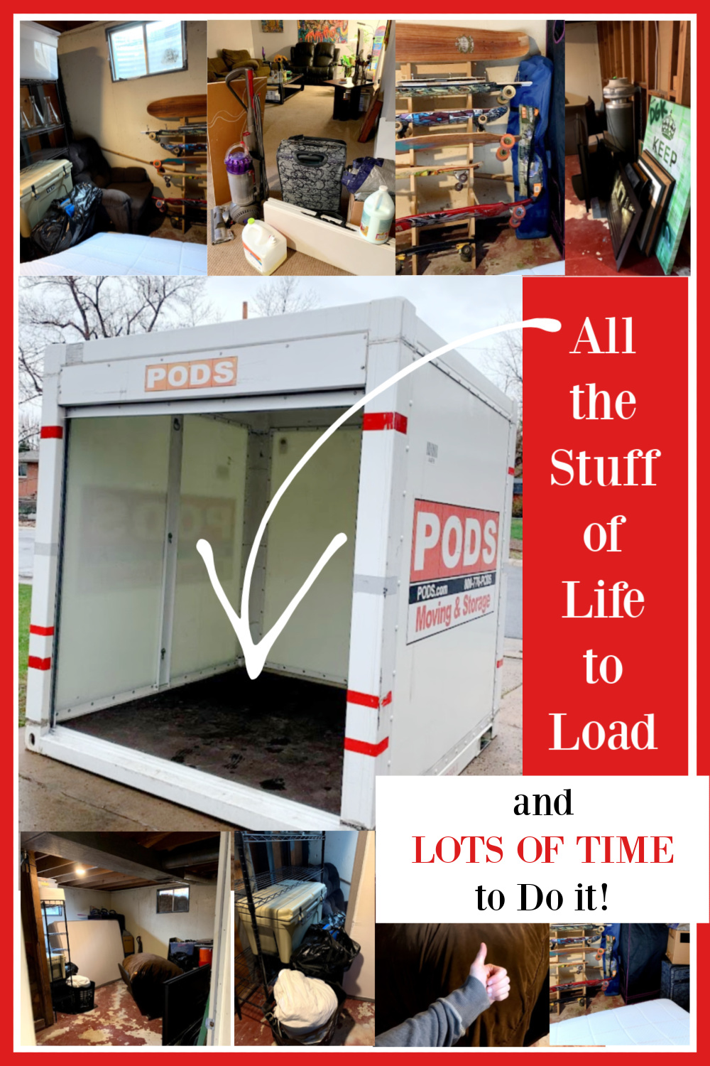 PODS container banner with images of belongings to load - all the stuff of life! Hello Lovely Studio. #podsmove #movingwithpods #relocation