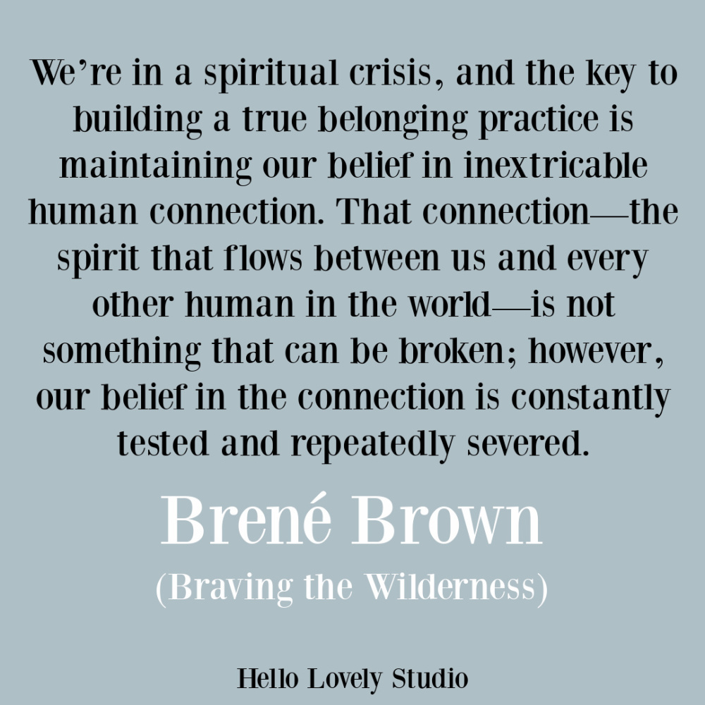 Brene Brown spirituality quote on Hello Lovely from Braving the Wilderness about unity. #unityquote #brenebrownquotes #spirituality