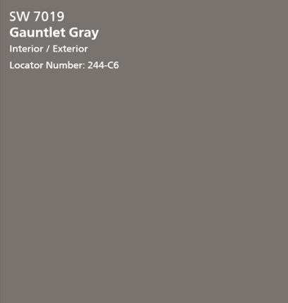 Gauntet Gray SW paint color swatch. #gauntletgray #paintcolors #graypaint