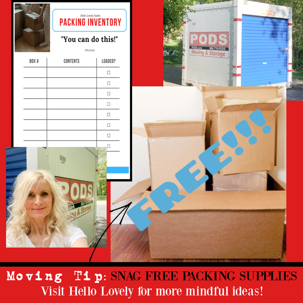 Moving tip for scoring free packing supplies - visit Hello Lovely for more mindful ideas. #movingtips #packing #movinghacks