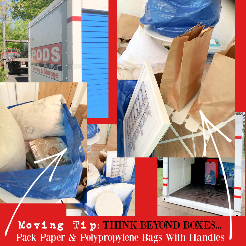 Moving tip: think beyond boxes and pack with paper grocery bags and polypropylene bags with handles - Hello Lovely Studio. #movingtips #movinghacks #packing #relocation