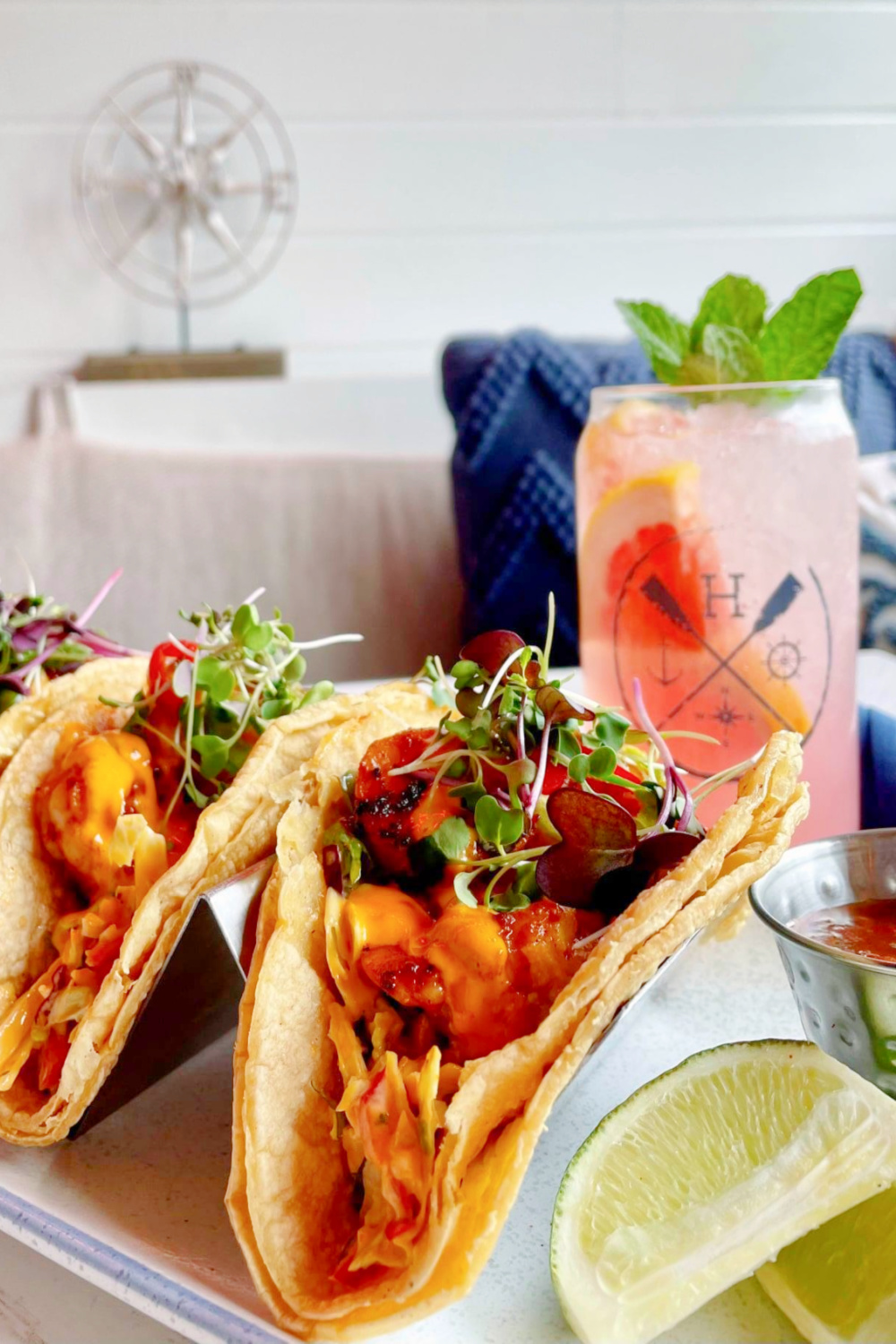 Shrimp tacos and tequila at The Hampton Social. #shrimptacos #thehamptonsocial
