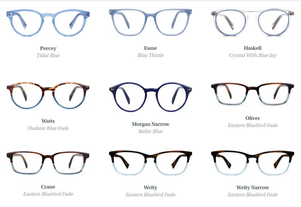 Eyeglasses at Warber Parker - blue options for women. #warbyparker #eyeglasses #blueglasses