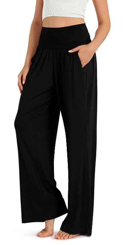 Black wide leg women's lounge pants - Amazon.
