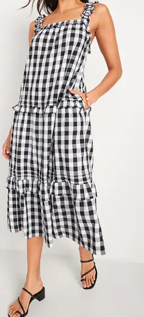 Black check midi sundress from Old Navy. #fashionover50 #sundresses