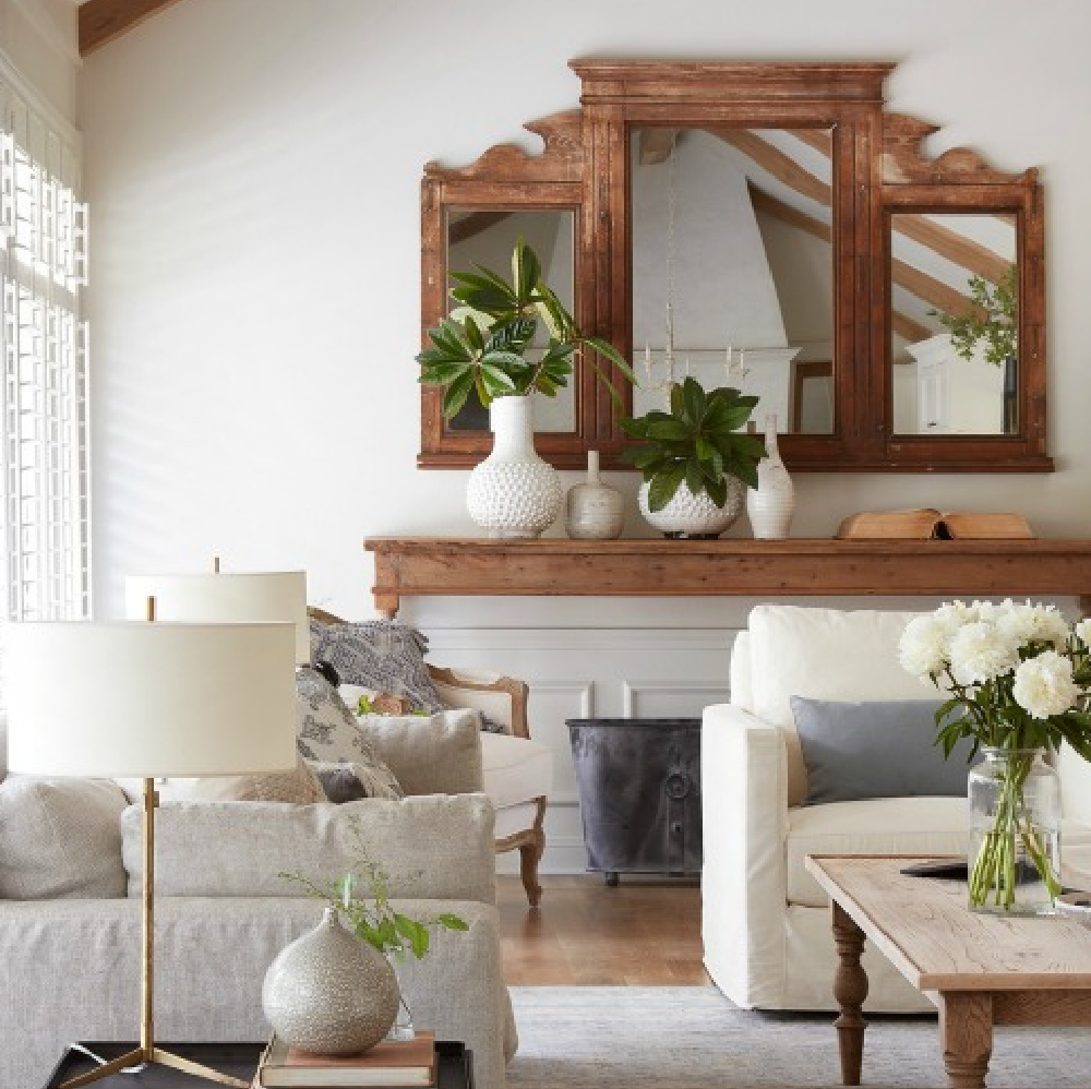 French country living room on Fixer Upper in Episode 11 of Season 5 - The Club House. #Joanna Gaines #fixerupper #interiordesign #getthelook