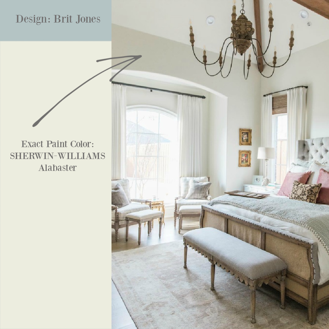 Sherwin Williams Alabaster walls in modern French bedroom - Brittany Jones. #romanticbedrooms