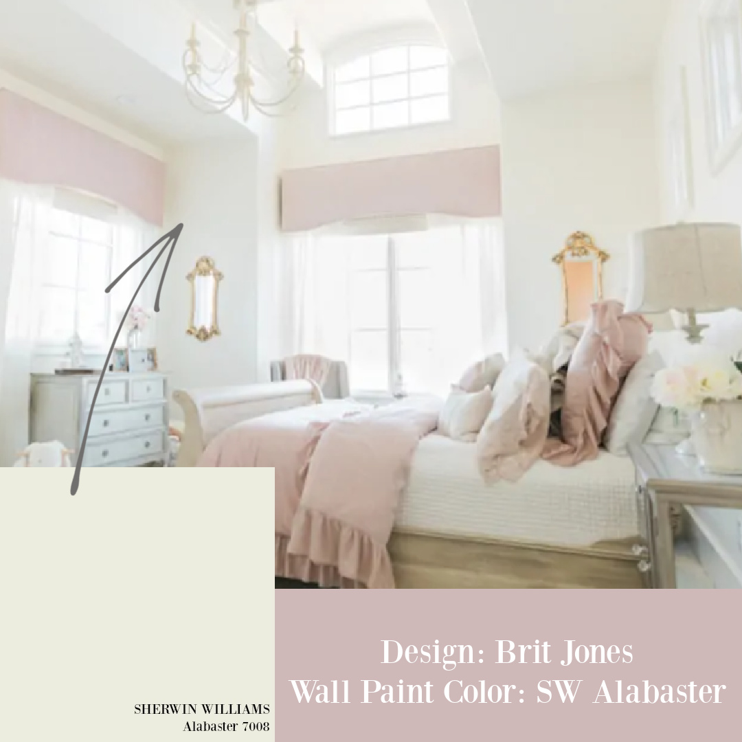Alabaster (Sherwin-Williams) paint color in a girls bedroom designed by Brit Jones - Hello Lovely Studio. #swalabaster #warmwhitepaintcolors #paintcolors