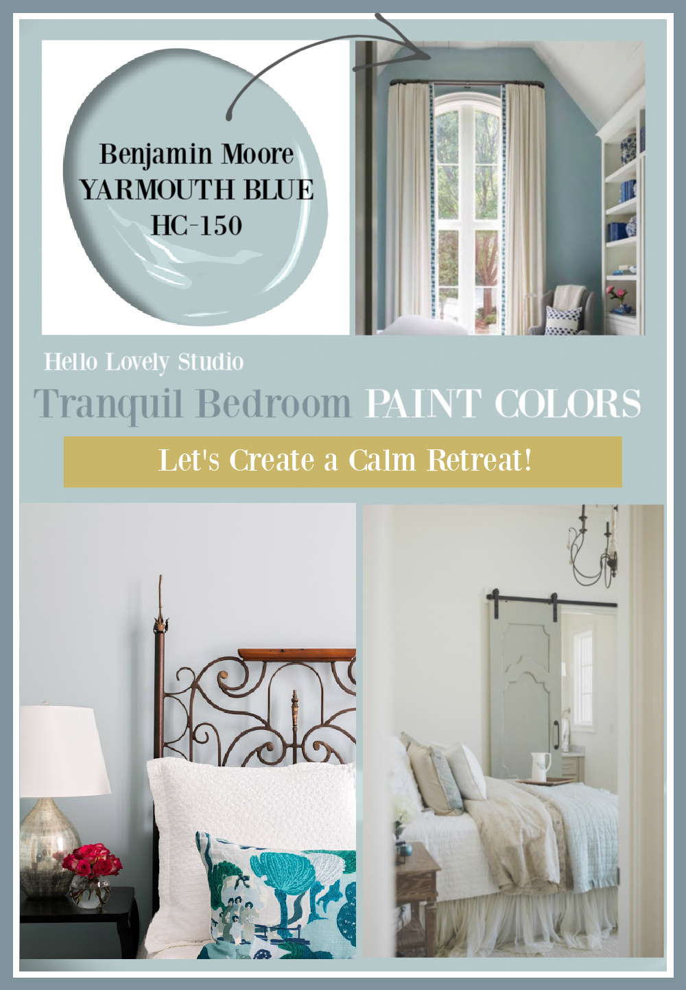 Tranquil bedroom paint colors - 16 soothing ideas to try on Hello Lovely. #paintcolors #tranquilpaintcolors #bedroompaintcolors