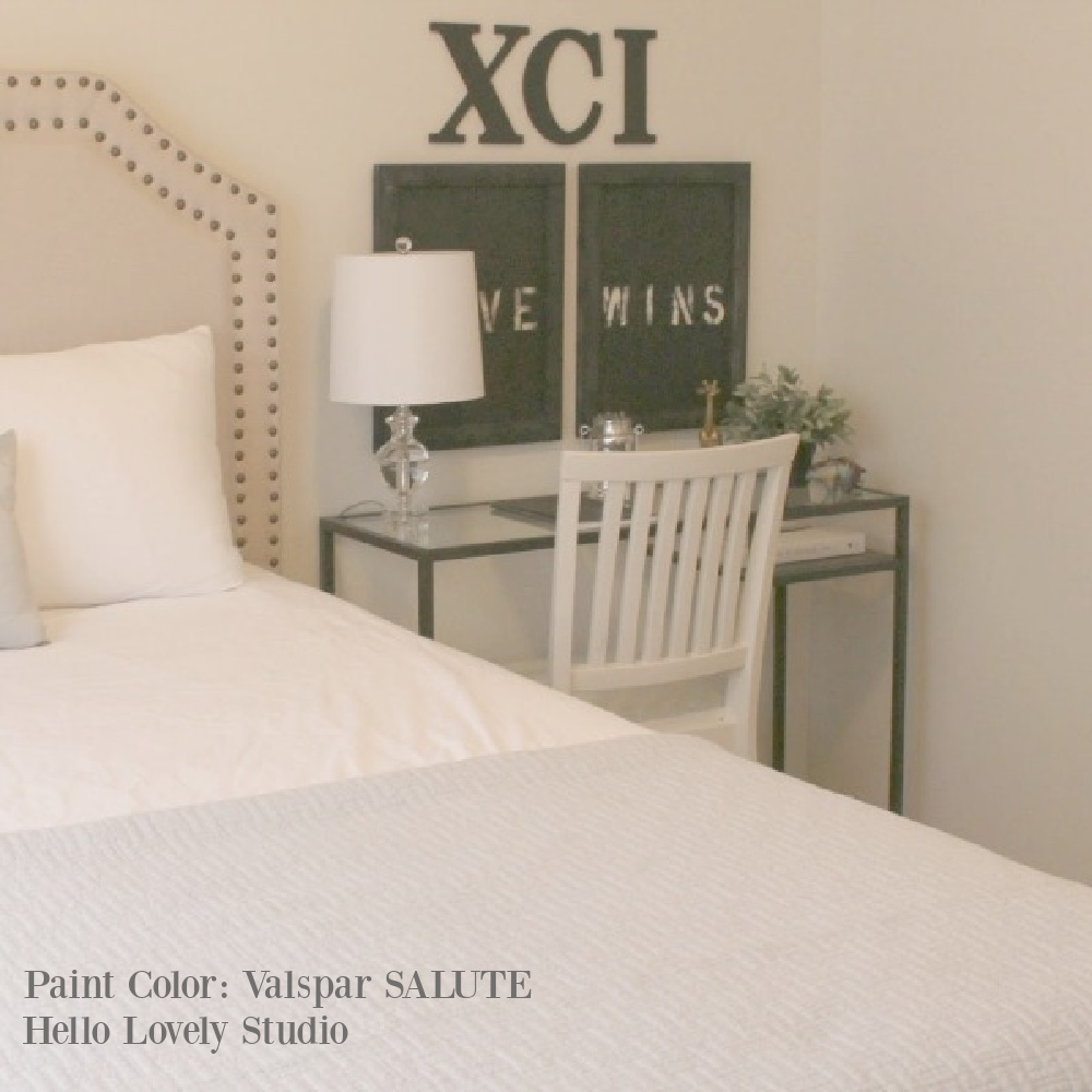 Valspar Salute paint color in a bedroom - Hello Lovely Studio.