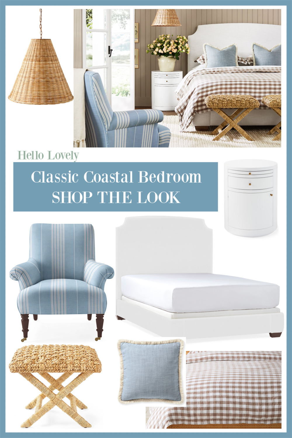 Classic coastal bedroom shop the look on Hello Lovely Studio