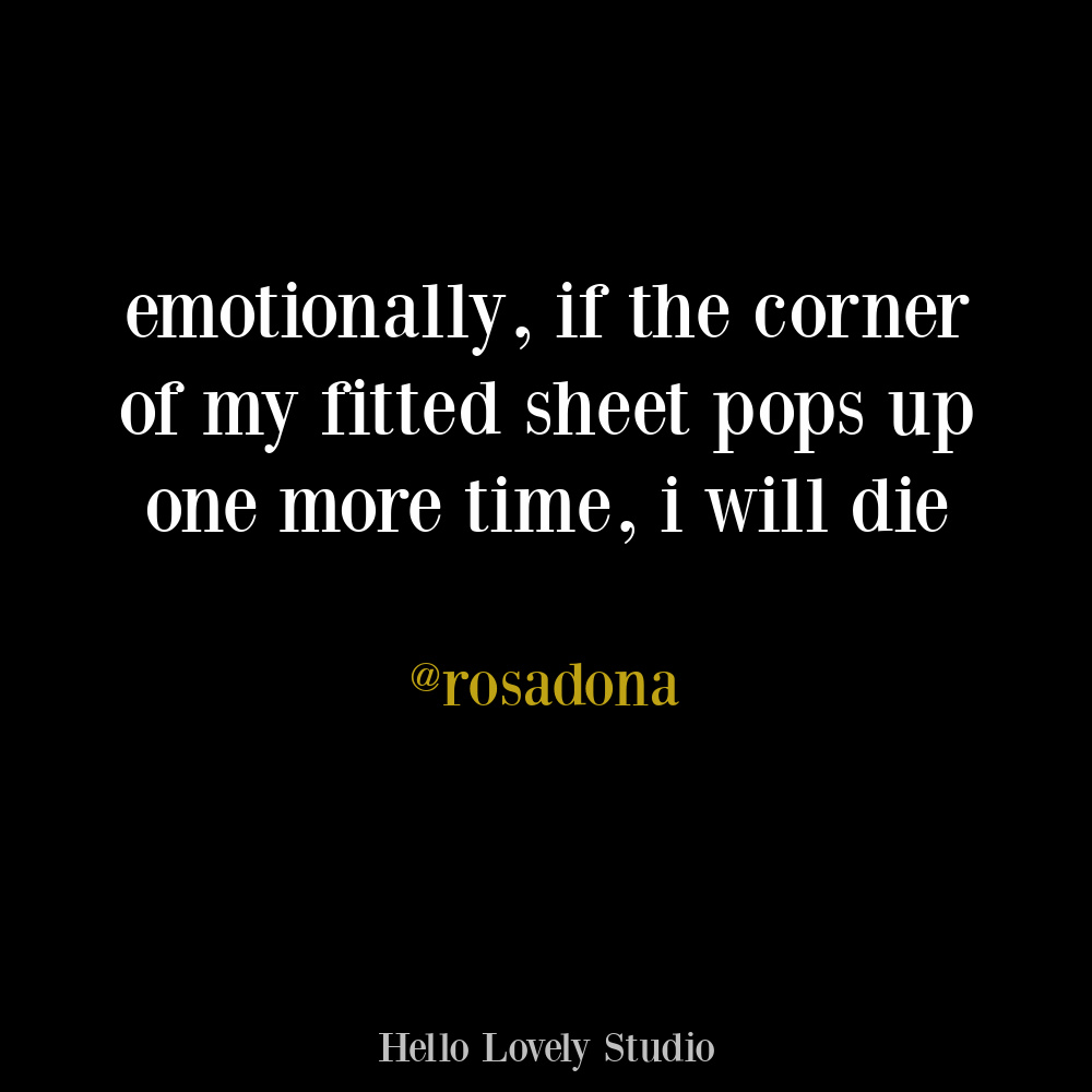 Sarcastic funny tweet about fitted sheets on Hello Lovely. #funnytweets #sarcasticquote #humor