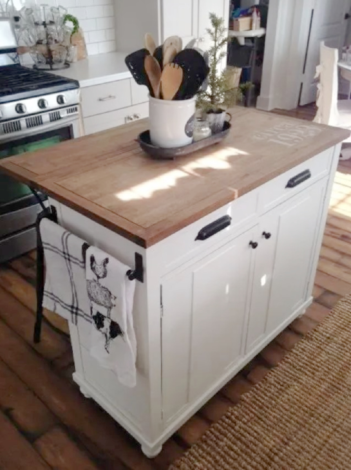 DIY kitchen work table island from a readymade cabinet by Proverbs13Girl. #diykitchenisland #kitchenworktable