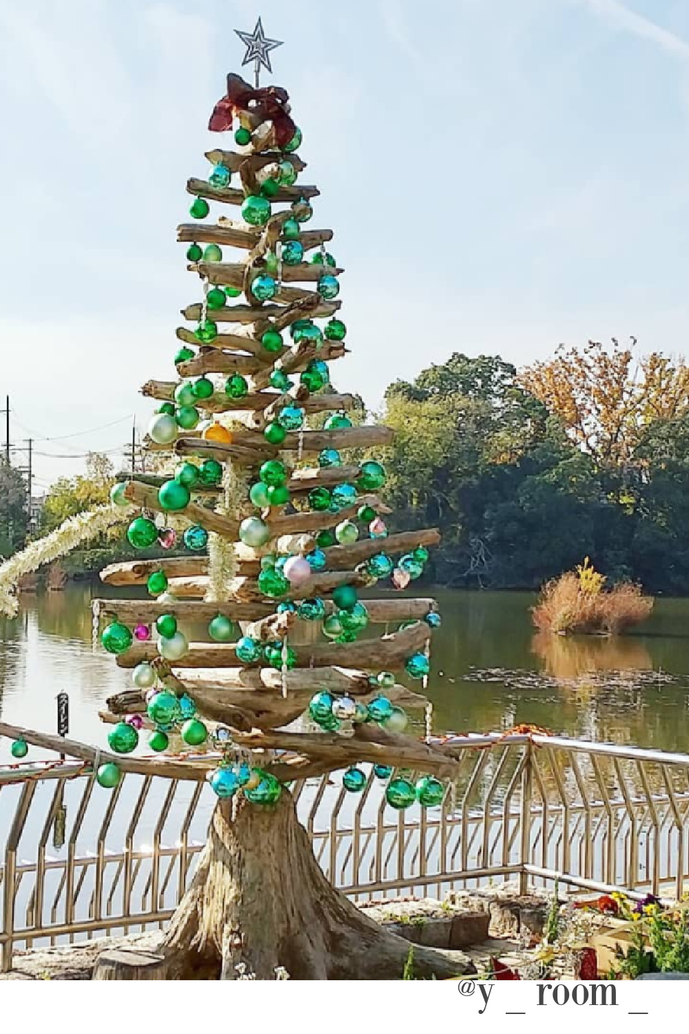 Driftwood Christmas tree outdoor near water. #driftwoodtree #christmastrees