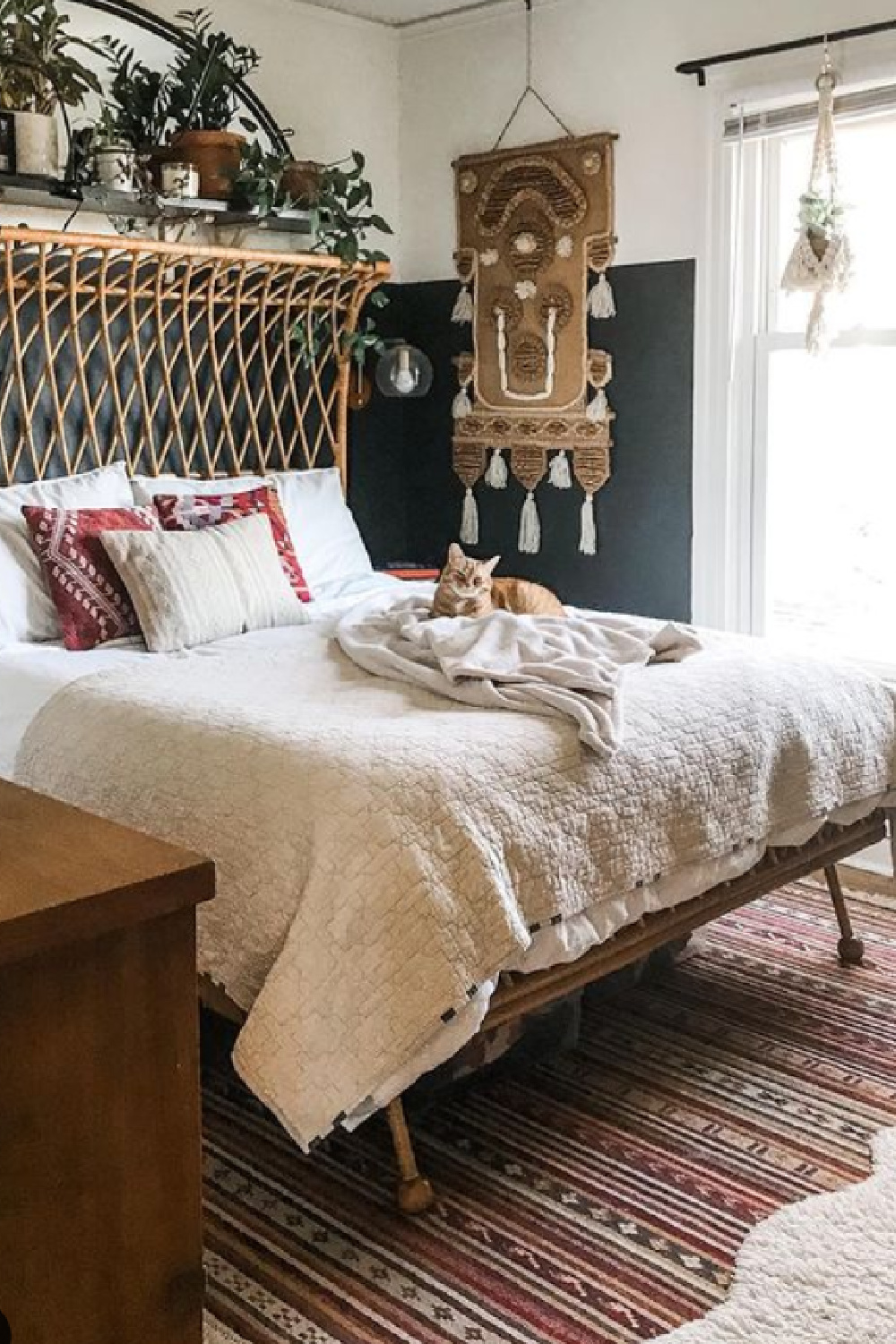 Green bedroom wall (Tarrytown Green HC-134) in a gorgeously organic and artful Seattle home - Nest on Capitol Hill. #tarrytowngreen #greenbedroom