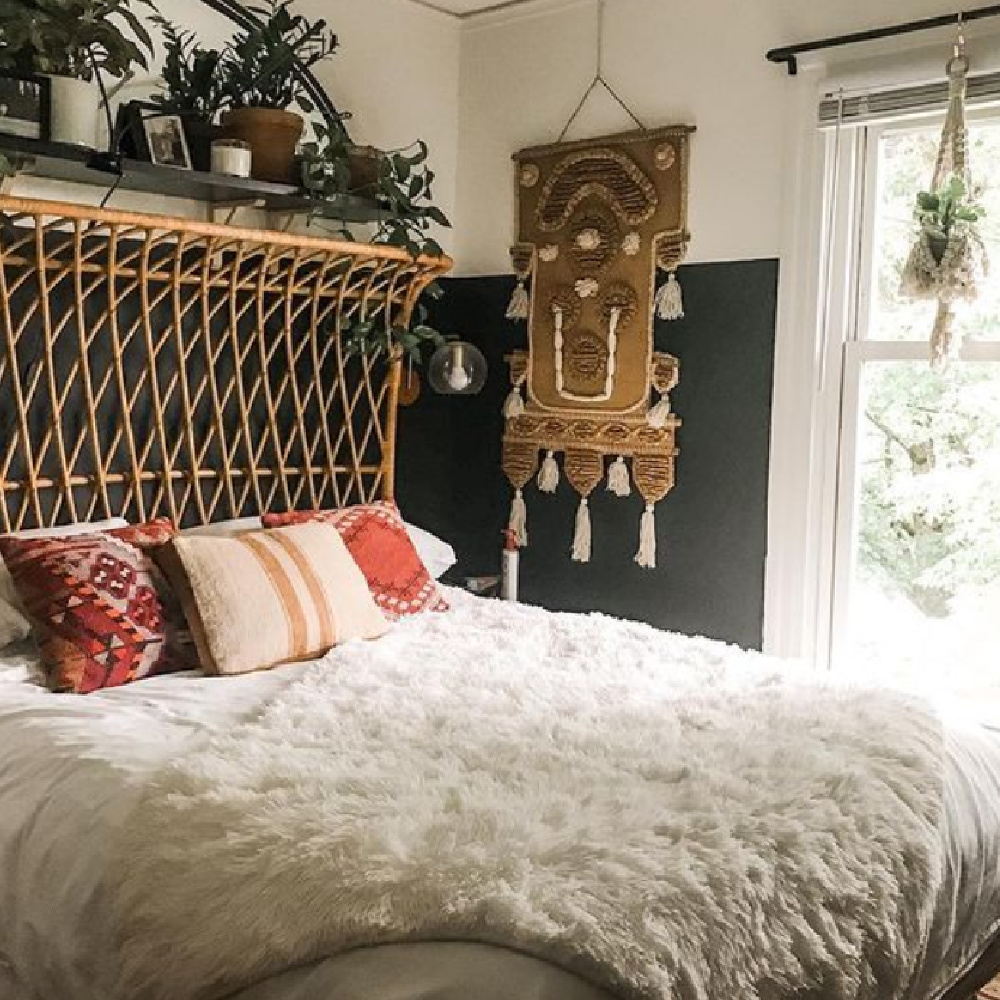 Green bedroom wall (Tarrytown Green HC-134) in a gorgeously organic and artful Seattle home - Nest on Capitol Hill. #tarrytowngreen #greenbedroom