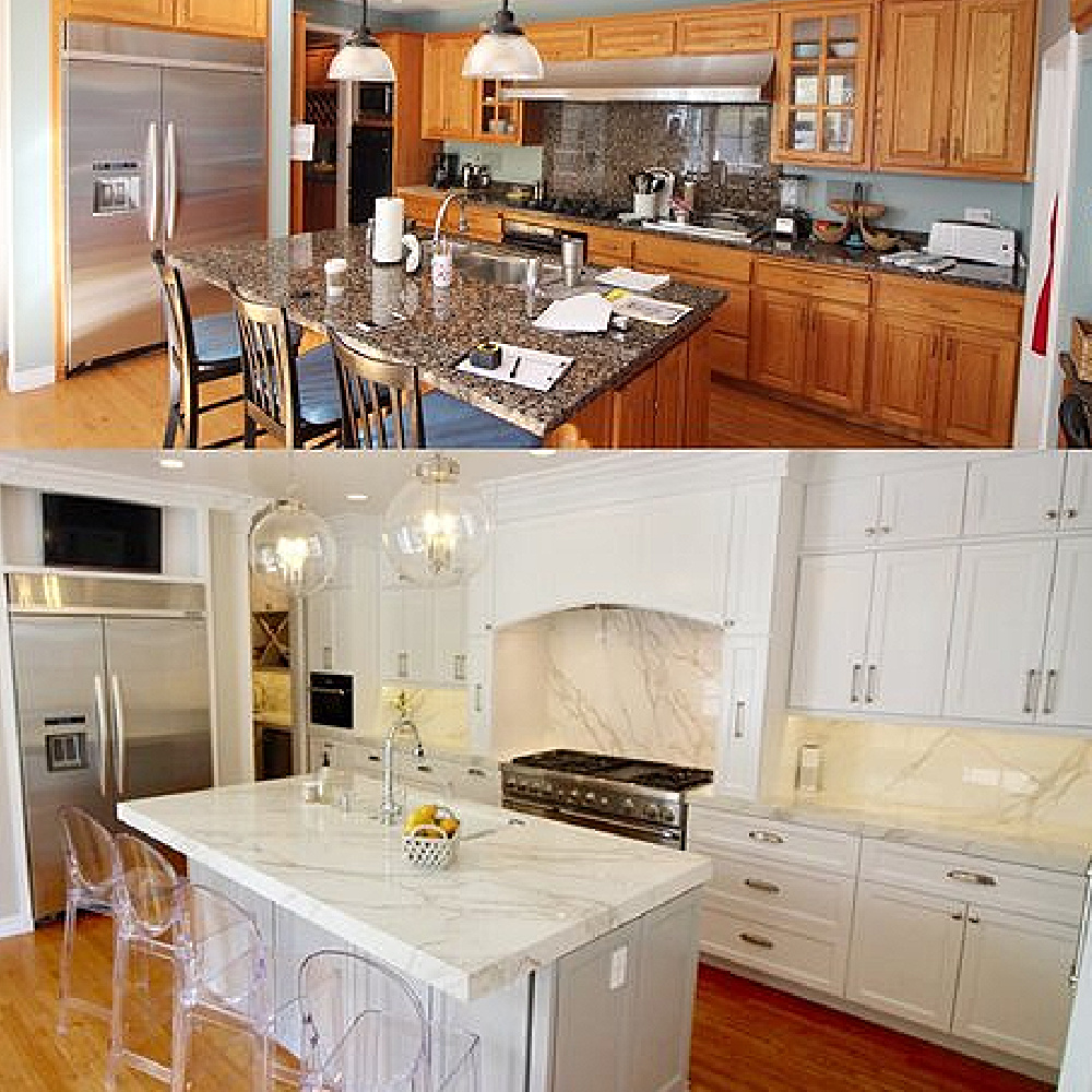 Before and after white kitchen by Anna Rosemann of ARInteriors. #beforeandafter