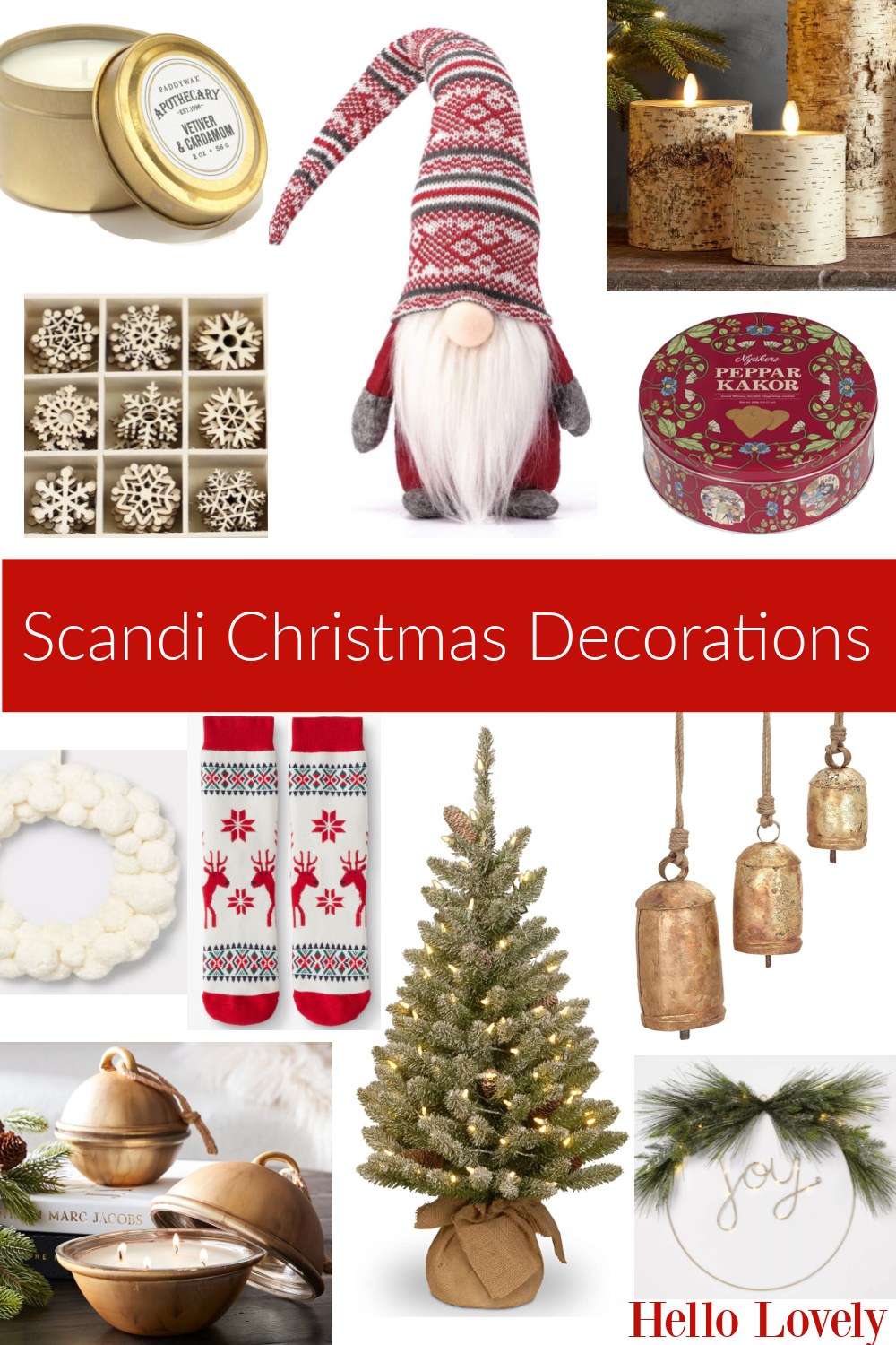 Scandi Christmas Decorations for a Nordic holiday look from Hello Lovely. #scandichristmas #nordicdecor #holidaydecorations