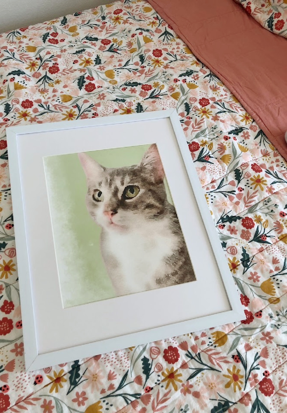 Custom pet portrait of cat with sage green background - Hello Lovely Studio. #catportrait #catwatercolor #petportraits
