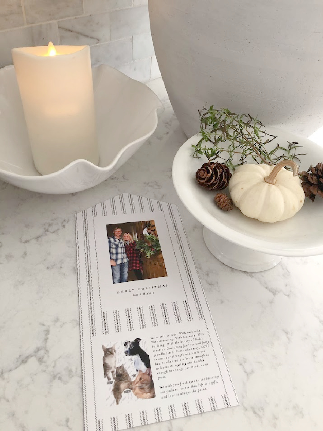 Farmhouse linen ticking stripe holiday cards from minted - Hello Lovely Studio. #holidaycards #customholidaycards #mintedchristmascards