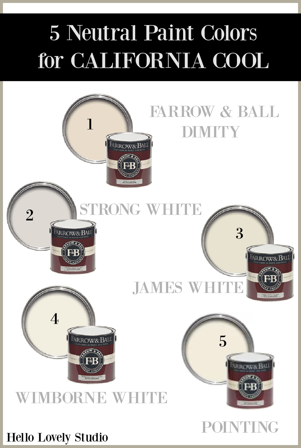 5 Neutral Farrow & Ball Paint Colors for California Cool. #paintcolors #neutralpaintcolors