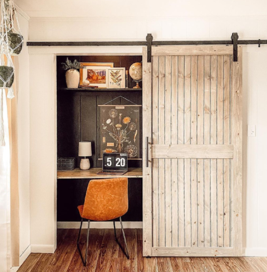 Barn door for closet converted into home office - @thecolorofourhome. #homeoffices #cloffice